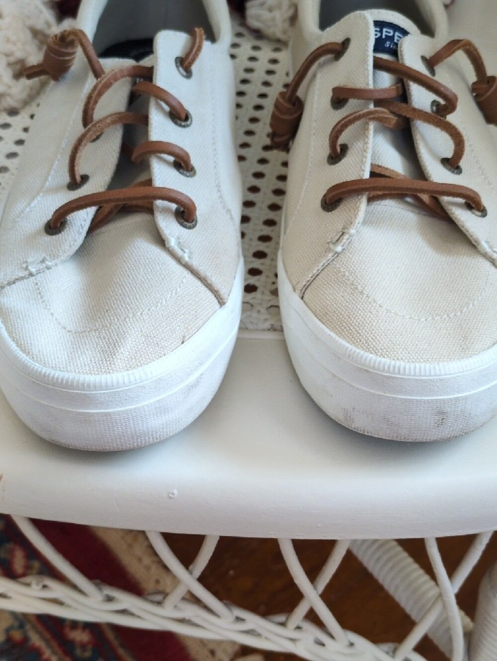 Sperry Cream Canvas Sneakers with Brown Laces - Picture 4 of 6